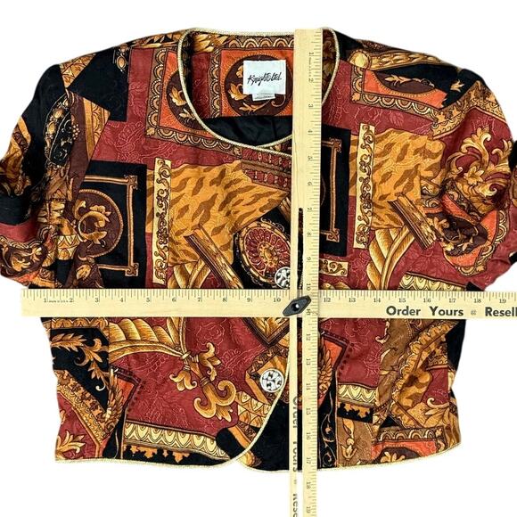 Vintage 80s Orange Rust Cropped Blazer Structured Jacket Shoulder Pads Size M - Picture 10 of 10